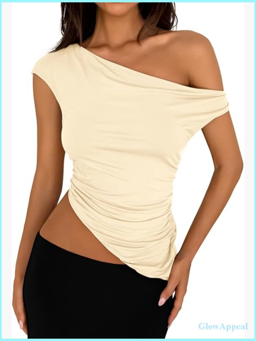 Off Shoulder Asymmetrical Ruched Tank Top Slim Fit Modal Fabric